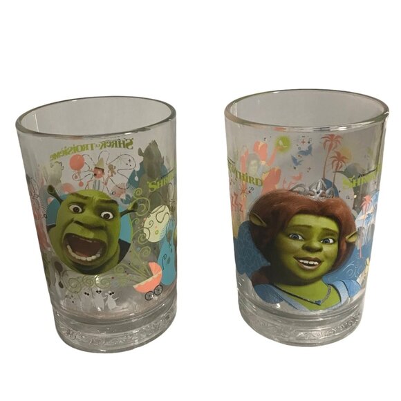 Shrek The Third Collectible Glass Set of 2 DreamWorks - Picture 1 of 8